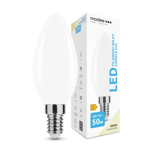 Modee Smart Lighting LED świeczka E14 7 W neutralna biel mleczne szkło