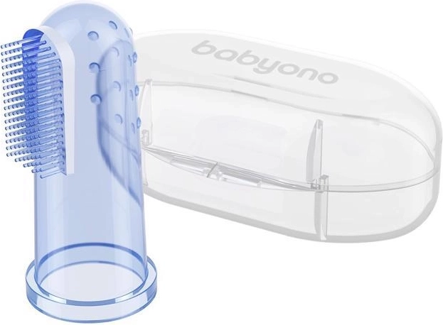 BabyOno silikonowa szczoteczka do zębów na palec z etui, niebieska