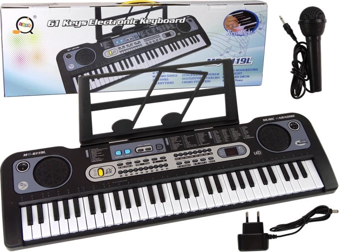 Dziecięcy elektroniczny keyboard z mikrofonem, czarny