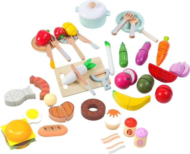 2Kids Toys drewniany zestaw produktów spożywczych do dziecięcej kuchni (42 elementy)