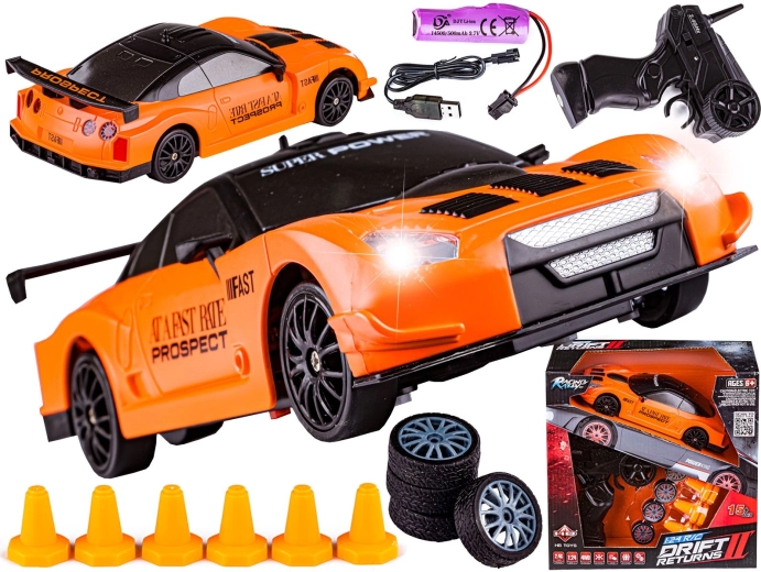 RC drift auto Nissan GT-R 1:24 4WD 2,4 GHz pomarańczowe