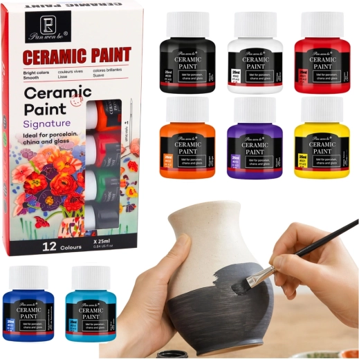 Zestaw farb ceramicznych do porcelany, szkła i ceramiki 12 × 25 ml z pędzelkiem
