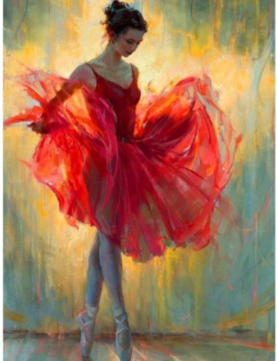 Diamentowe wyszywanie (diamond painting) baletnica w czerwieni 30 × 40 cm