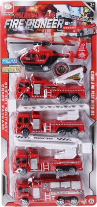 Zestaw strażacki – pojazdy na napęd typu pull-back 17 cm, 5 szt.