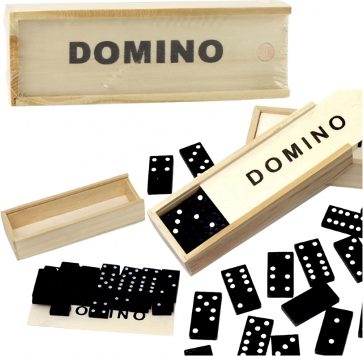 Drewniane domino w pudełku, 32 czarne płytki