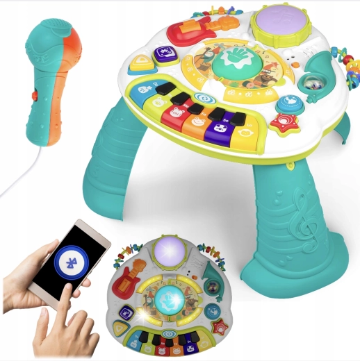 Edukacyjny stolik muzyczny z pianinkiem, trąbką i mikrofonem