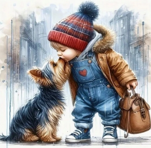 Diamentowa mozaika Chłopiec z pieskiem 30x40 cm