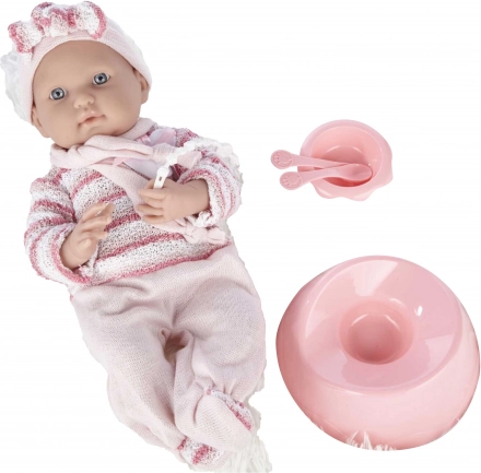 Lalka niemowlę w różowym pajacyku 40 cm z akcesoriami