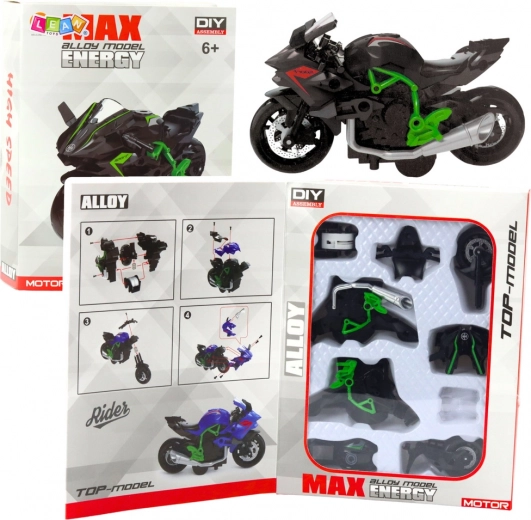 Metalowy DIY motocykl 1:14 zielono‑czarny