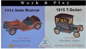 Glencoe Models Work & Play plastikowy model aut 1915 Ford T-Sedan / 1914 Stutz Bearcat