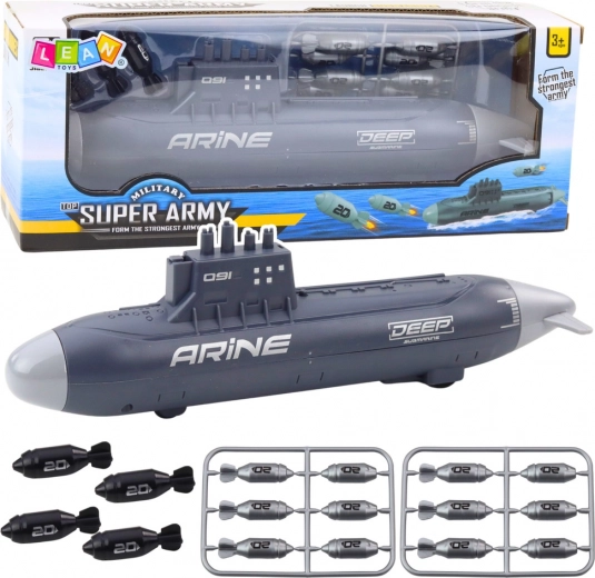 Łódź podwodna z torpedami i napędem ciernym, ciemnoszara, 28 cm