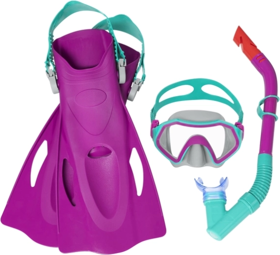 Bestway Hydro Swim Firefish – dziecięcy zestaw do nurkowania z maską, fajką i płetwami, niebieski (7+) – Różowa