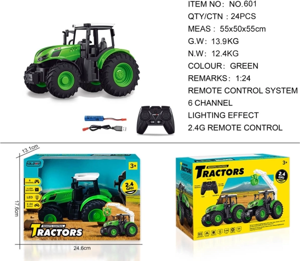 Zielony traktor zdalnie sterowany 1:24
