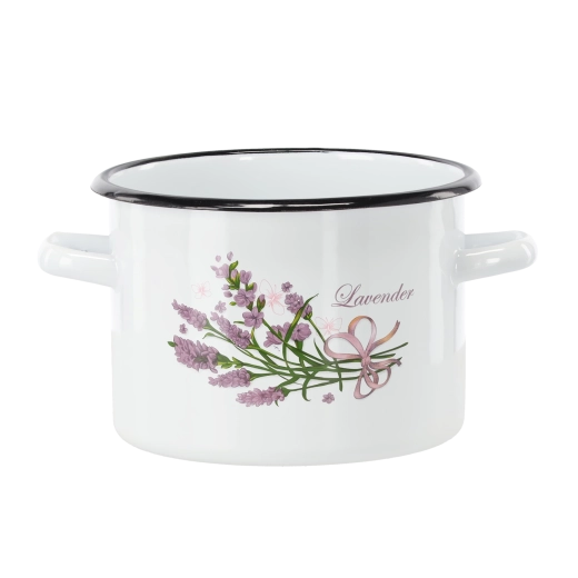 Garnek emaliowany 3 l (18 cm) biały z motywem lawendy
