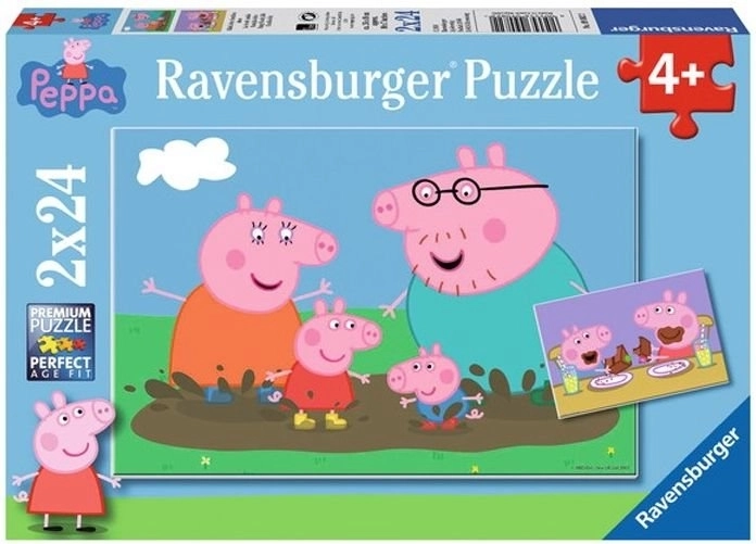 Puzzle 2×24 elementów Świnka Peppa Zabawa w błocie
