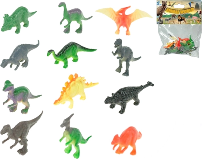 Zestaw figurek dinozaurów 5 cm, 12 gatunków, 12 szt. w woreczku