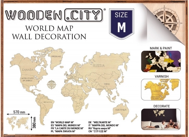 Drewniana mapa świata M 57 × 38 cm WOODEN CITY