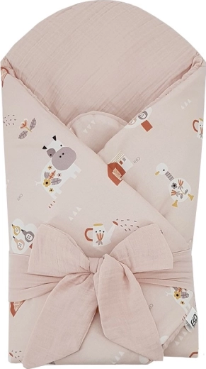 Ekologiczny muślinowy rożek z wyjmowaną wkładką kokosową My farma, pudrowy róż, 75 × 75 cm
