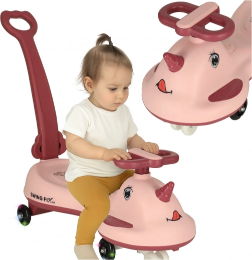 Różowy jeździk LED Unicorn z rączką