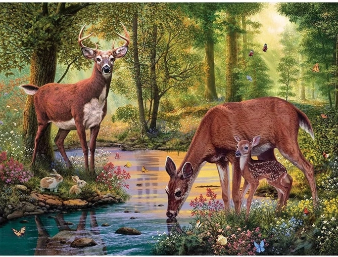Diamentowe malowanie jeleń przy potoku 30 × 40 cm