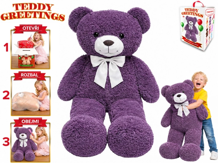 Pluszowy miś z kokardą Teddy Greetings 120 cm fioletowy – 1 sztuka
