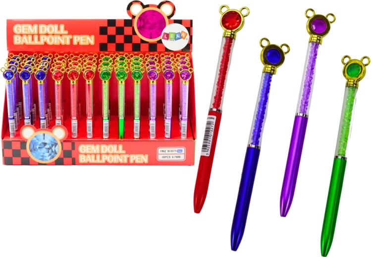 Długopis kulkowy z myszką i błyszczącymi kamykami, niebieski wkład 0,7 mm