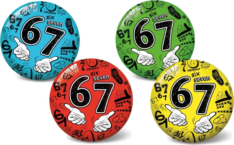 Nadmuchiwana piłka 11 cm Six Seven – edukacyjna piłeczka z liczbami, 4 kolory