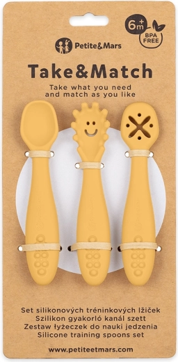 Petite&Mars silikonowe łyżeczki treningowe Take&Match intense ochre 6m+ (3 szt.)
