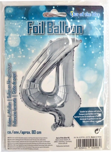 Srebrny balon foliowy cyfra 4, 80 cm
