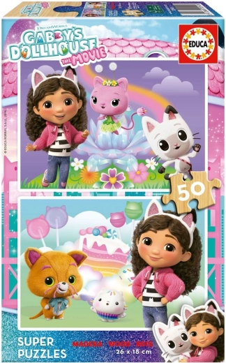 Educa drewniane puzzle Koci Domek Gabi, 2 × 50 elementów