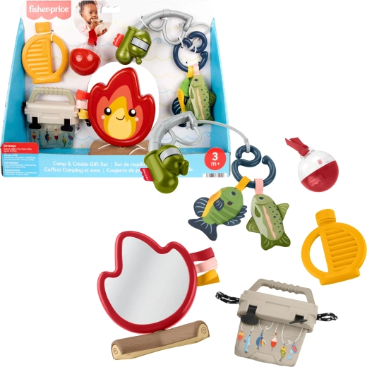 Fisher-Price zestaw sensorycznych zabawek na prezent dla niemowląt Biwak Malucha (kemping) – 7 elementów