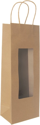 Papierowa torba prezentowa na wino NATURE z przezroczystym okienkiem 12,5 × 9 × 35 cm