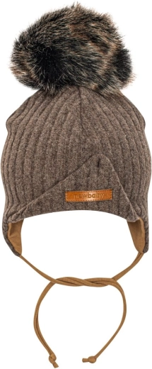 Ciepła czapka z uszkami i pomponem