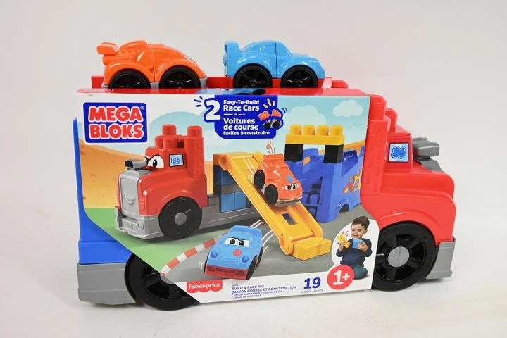 Mega Bloks ciężarówka z torem wyścigowym i 2 pojazdami