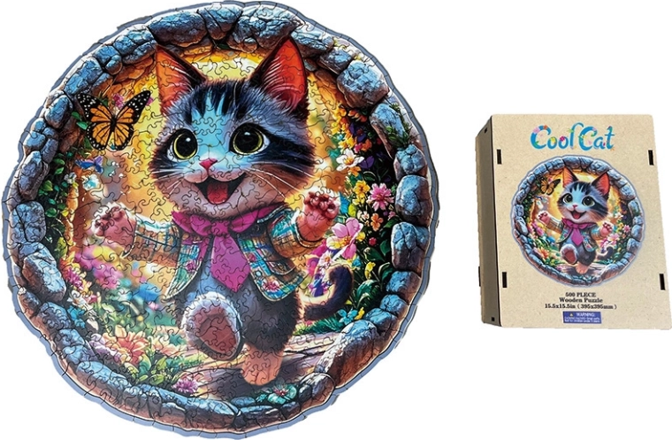 Drewniane puzzle stylowy kot
