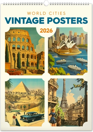 Kalendarz ścienny Vintage plakaty – miasta na świecie 2026