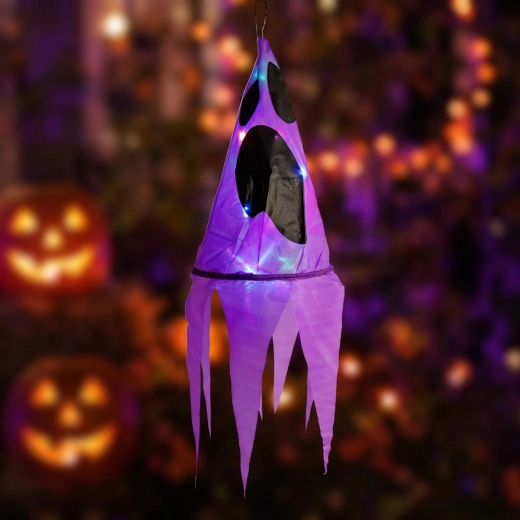 Halloweenowa wisząca dekoracja świetlna duch fioletowy z 10 kolorowymi diodami LED