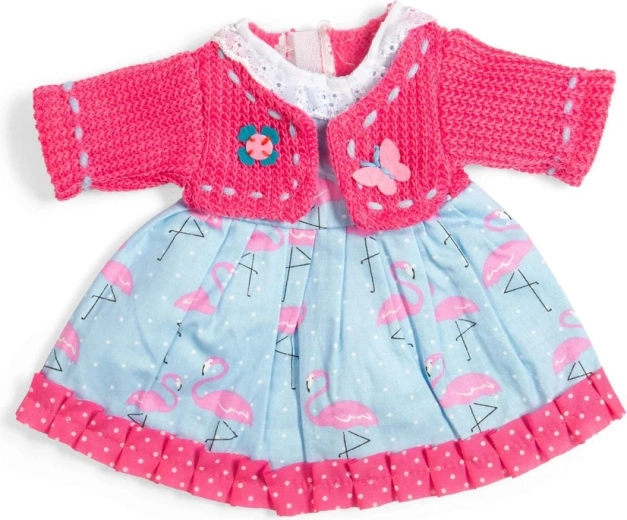 Bigjigs Toys sukienka we flamingi i różowy sweterek dla lalki 34 cm
