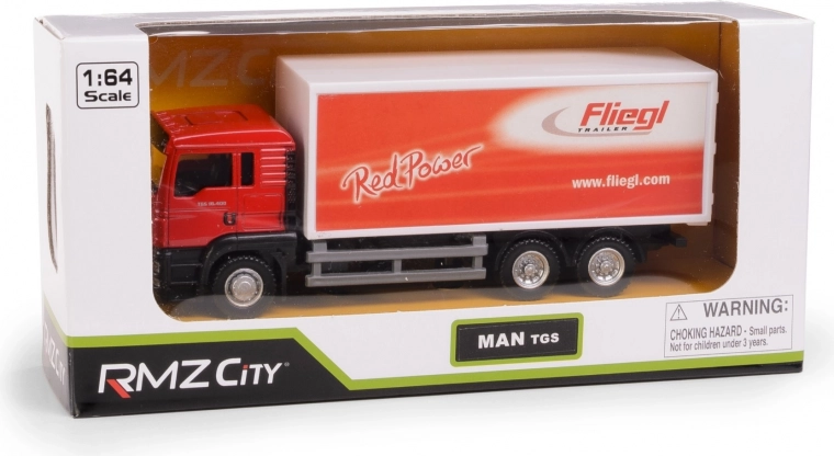 Metalowy model ciężarówki MAN TGS z przyczepą FLIEGL 1:64