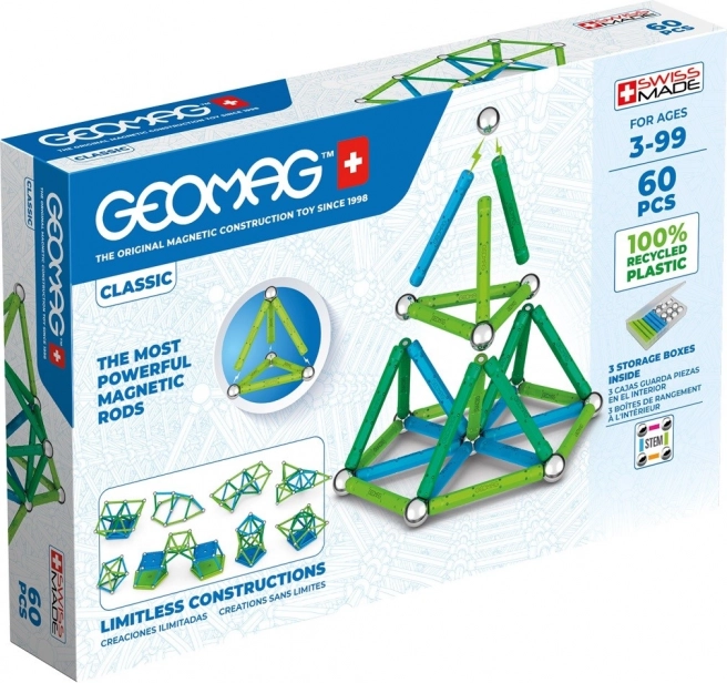 Klasyczne magnetyczne klocki Geomag Recycled, 60 elementów