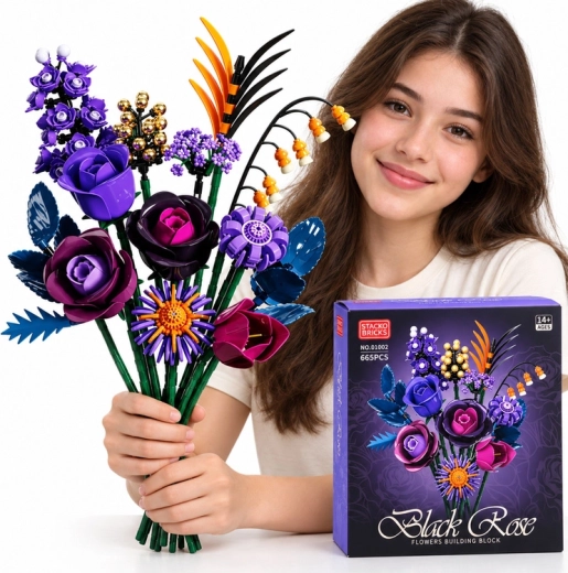 Zestaw konstrukcyjny bukietu ciemnych róż Black Rose, 665 elementów