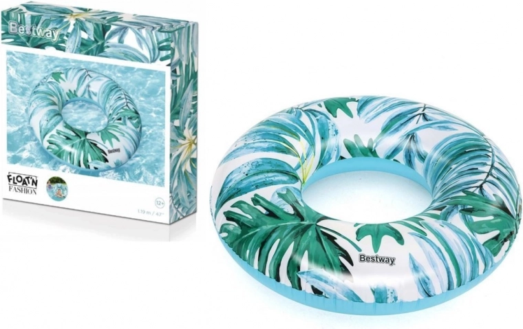 Bestway dmuchane koło do pływania z tropikalnym wzorem 119 cm – Niebieskie