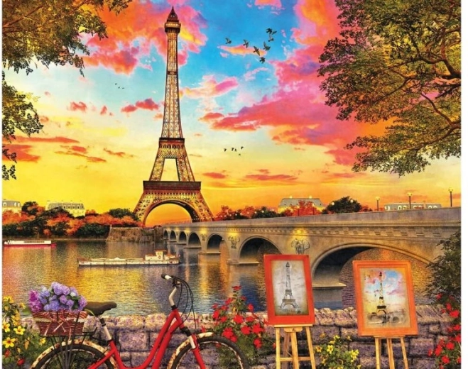 Diamentowe haftowanie (diamond painting) panorama Paryża – Wieża Eiffla 40 × 30 cm - 1 sztuka