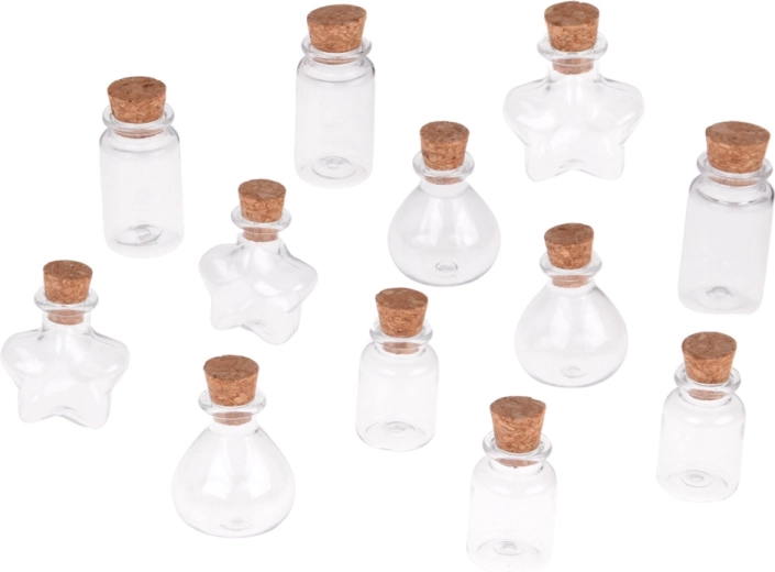 12 kształtnych mini buteleczek z korkiem