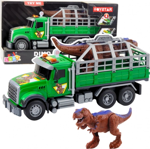 Zielony transporter z dinozaurem ze światłami i dźwiękami