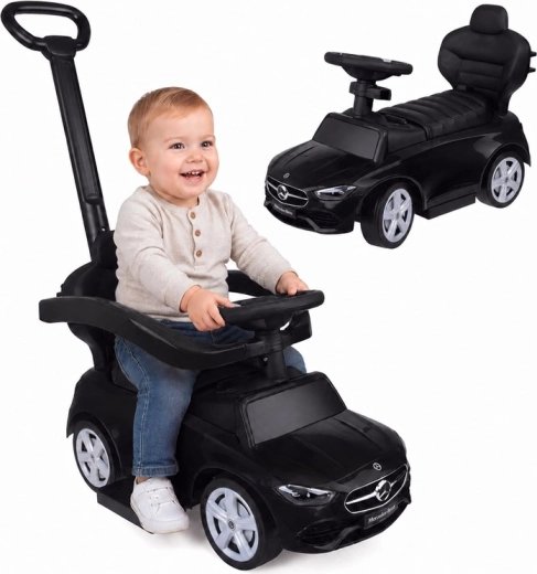 Dziecięcy jeździk Mercedes-Benz z drążkiem do prowadzenia 2w1 (czarny)