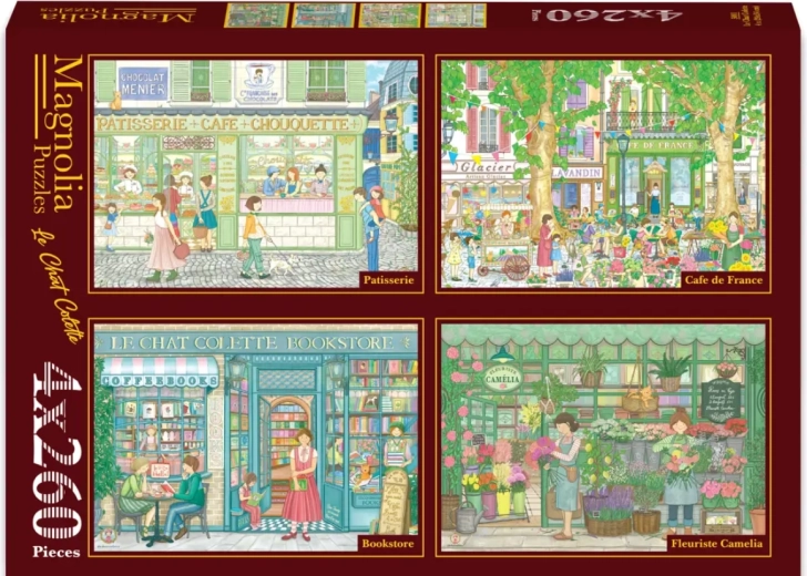 Puzzle Magnolia: cukiernia, kawiarnia, księgarnia i kwiaciarnia (4×260 elementów)