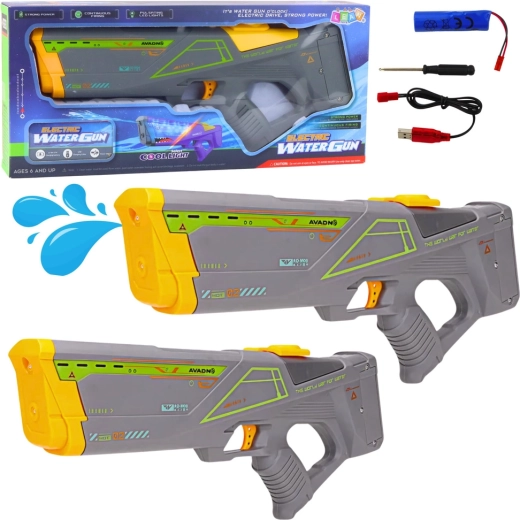 Elektryczny pistolet na wodę – automatyczny blaster 550 ml, zasięg 10 m, szary