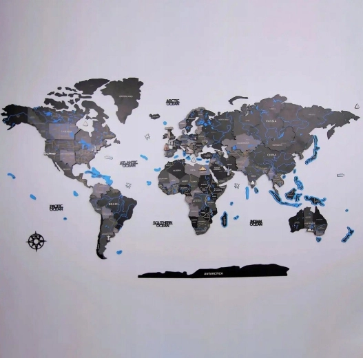 WOODEN CITY drewniana mapa świata XXL czarna 200 × 110 cm