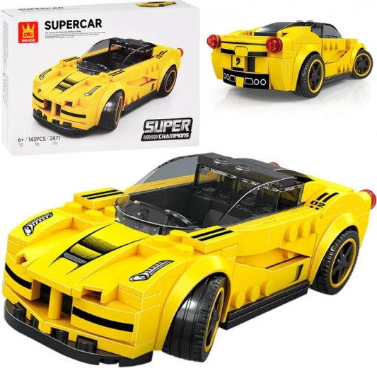 Techniczna klockowa sportowe auto żółte, 143 elementy z naklejkami